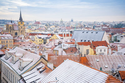 High angle view of buildings in city