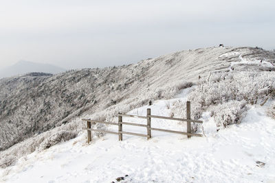 Scenic view of snow covered mountains against sky