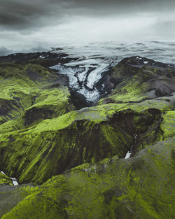 Scenic view of green landscape against sky