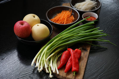 High angle view of vegetables on table