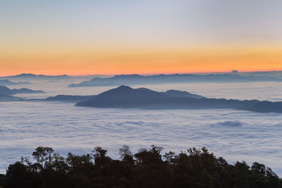 Scenic view of silhouette mountains against sky during sunset