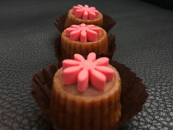 High angle view of chocolate cake on table