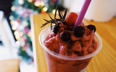 Close-up of drink in glass on table