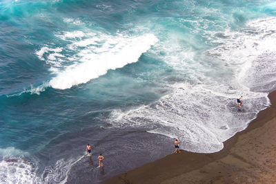 High angle view of people on beach