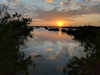 Scenic view of lake against sky during sunset