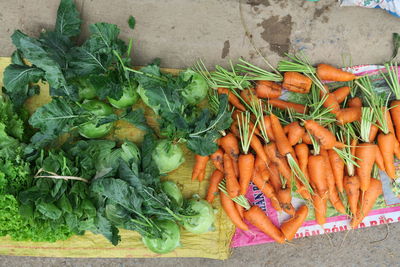 High angle view of vegetables at market stall