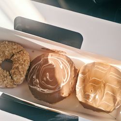 High angle view of dessert in paper plate on table