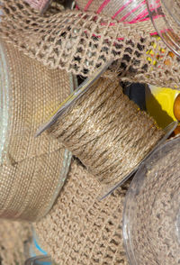 High angle view of paper in container