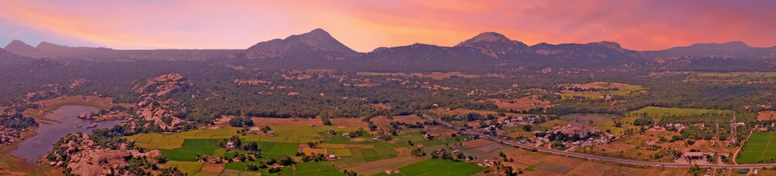 Panoramic view from gingee fort, thiruvannamalai in tamil nadu india at sunset.