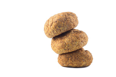 Stack of cookies against white background