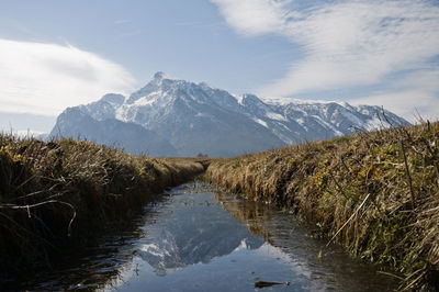 Scenic view of snowcapped mountains against sky