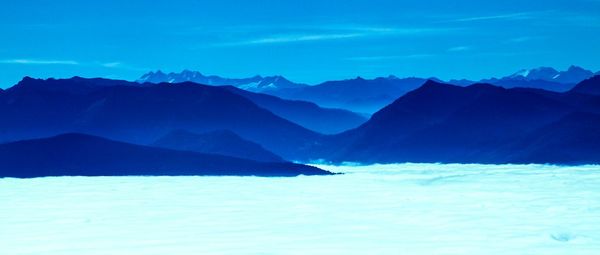 Scenic view of mountains against cloudy sky