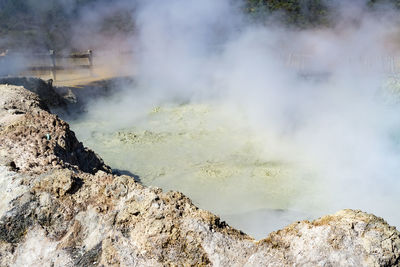 Smoke emitting from volcanic mountain