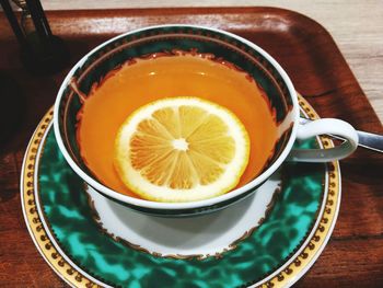 High angle view of tea on table