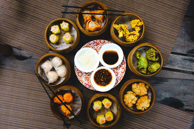 High angle view of food on table