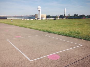 Built structure with lawn in background