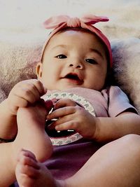 Close-up portrait of cute baby girl