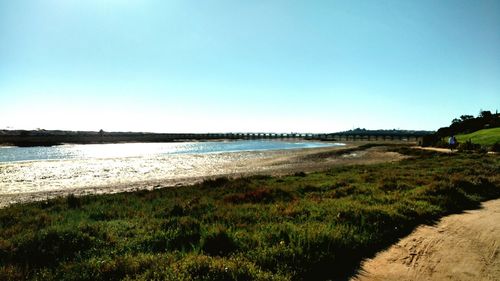 Scenic view of calm sea against clear sky