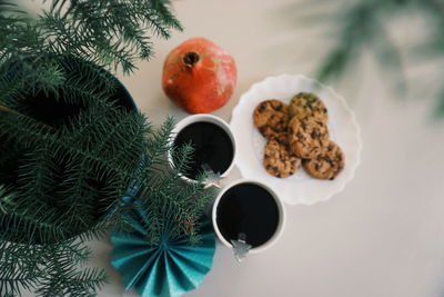 High angle view of cookies on table