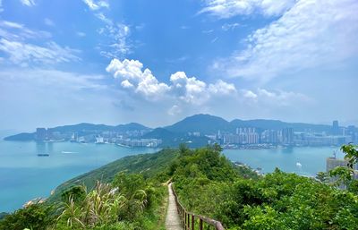 Scenic view of bay against sky