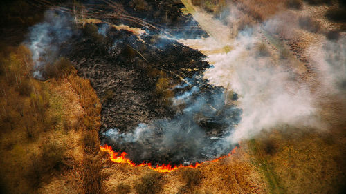 High angle view of bonfire