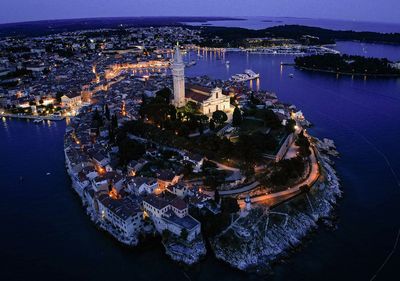 High angle view of city at night