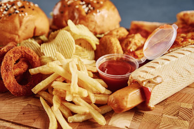 Close-up of fries on table