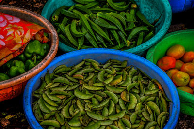 High angle view of fruits for sale in market