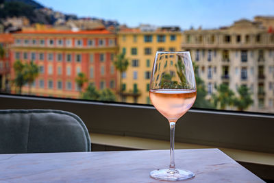 Close-up of wineglass on table