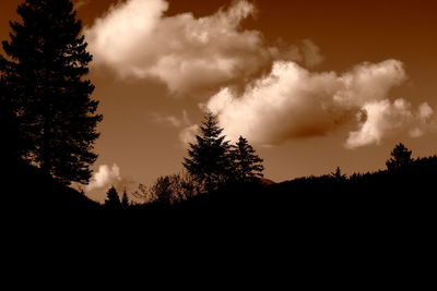 Silhouette trees against cloudy sky