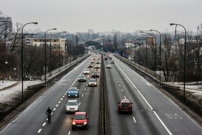 High angle view of traffic on road in city