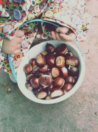 High angle view of fruits in bowl