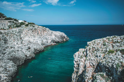 Scenic view of sea against blue sky