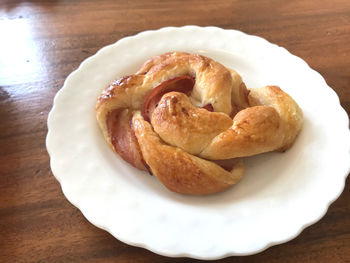 High angle view of dessert in plate on table