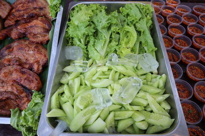 High angle view of vegetables in container