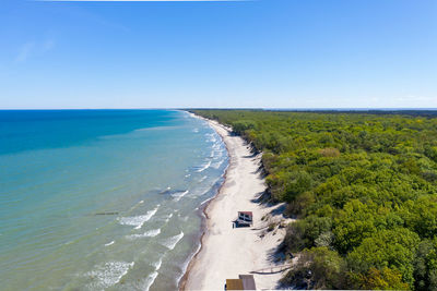 Scenic view of sea against clear blue sky