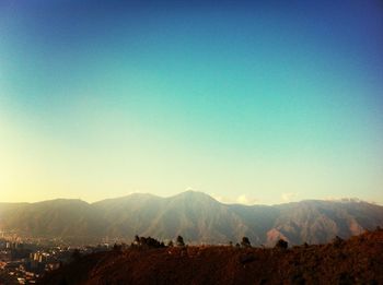 Scenic view of mountains against clear sky