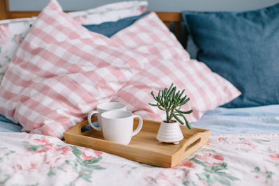 Close-up of bread on bed