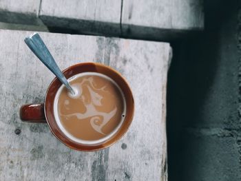 High angle view of coffee on table