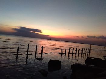 Scenic view of sea against sky at sunset