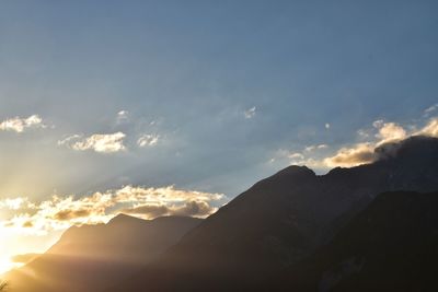 Scenic view of mountains against sky during sunset