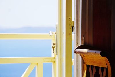 Close up of open door  and balcony with view