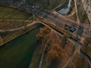 High angle view of highway by river
