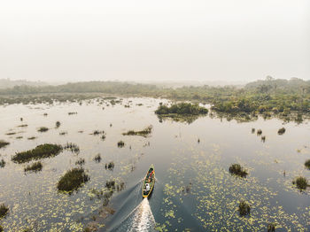 High angle view of lake against sky