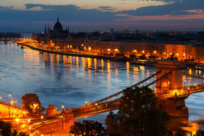 View of hungarian parliament and the chain bridge in budapest.