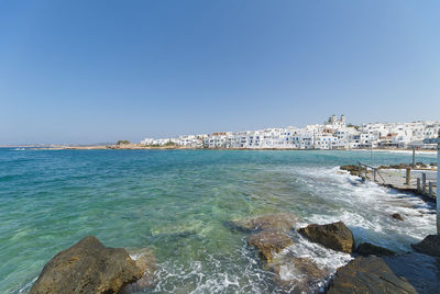 Scenic view of sea against clear sky