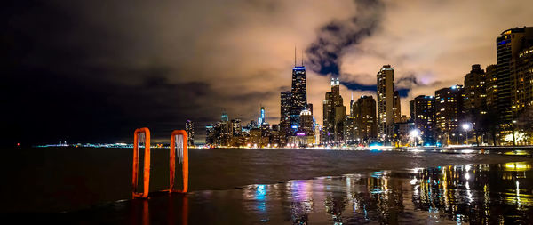 Illuminated city at night.chicago city,usa