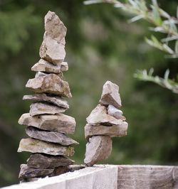 Close-up of stone stack on rock