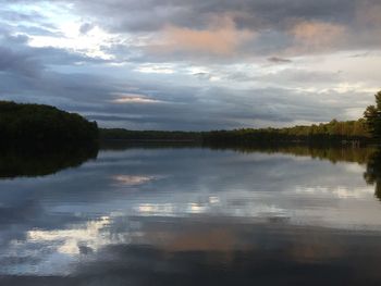 Scenic view of lake against cloudy sky