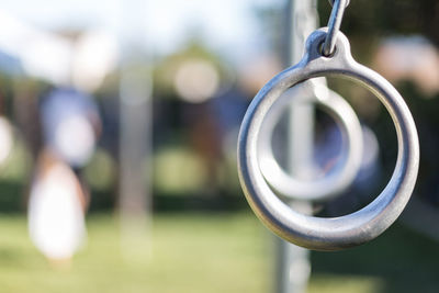 Close-up of metal hanging outdoors